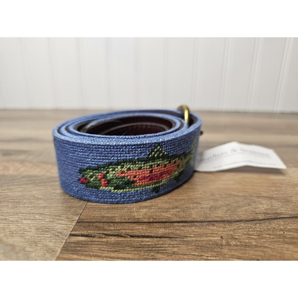 Smathers & Branson Needlepoint Belt Men’s 34 Brand New Fish